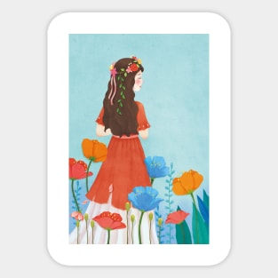 Modern Beautiful Lady With Flowers Sticker